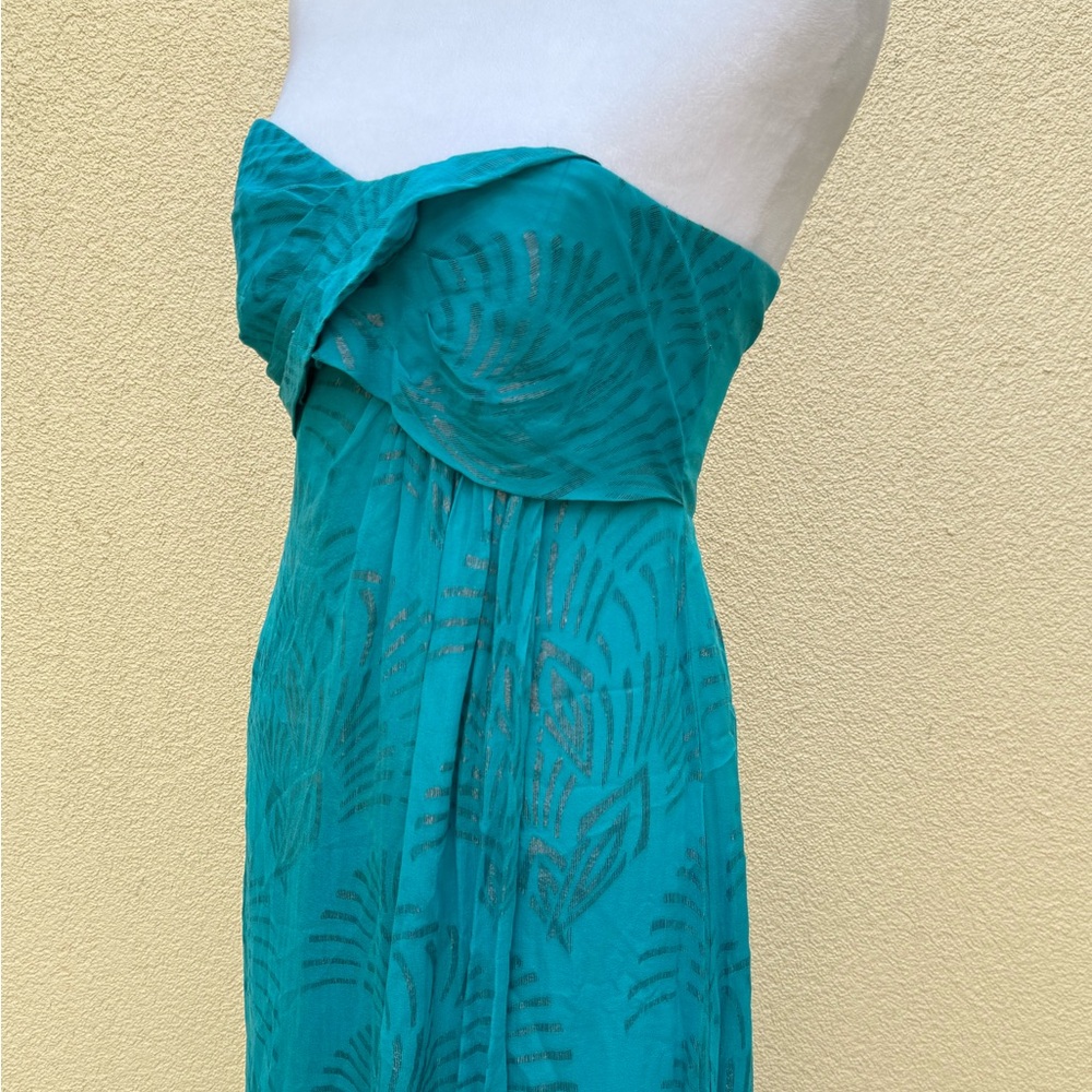 Nicole miller strapless silk maxi turquoise blue dress - Picture 3 of 9